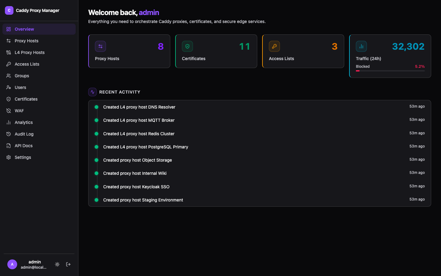 Caddy Proxy Manager Dashboard